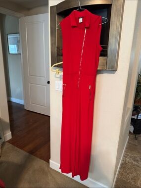 IMAN Red Sleeveless Zip-Front Jumpsuit